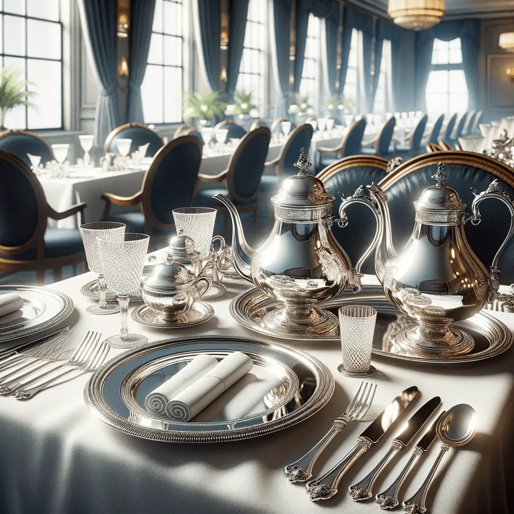 Tavolo apparecchiato con servizio da tè elegante.