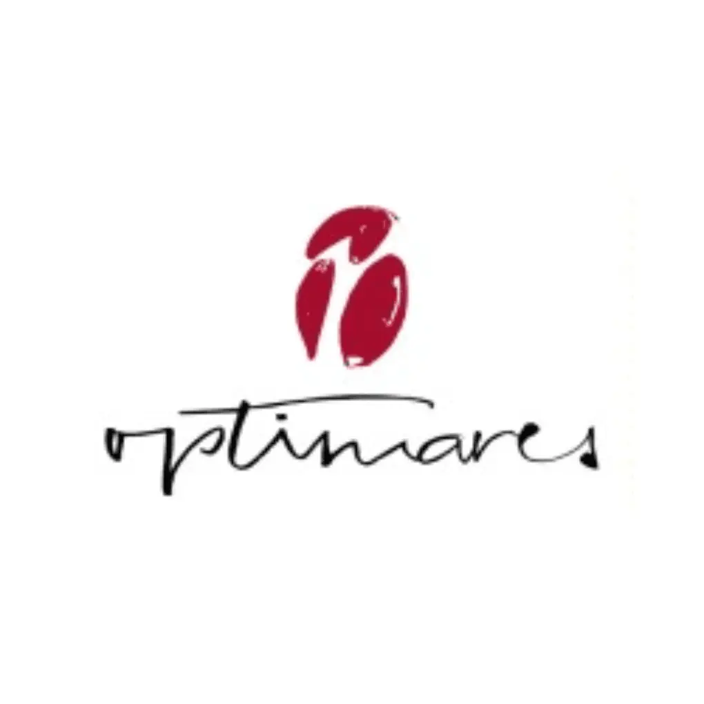optimares Logo con scritta 'optimare' e simbolo rosso.