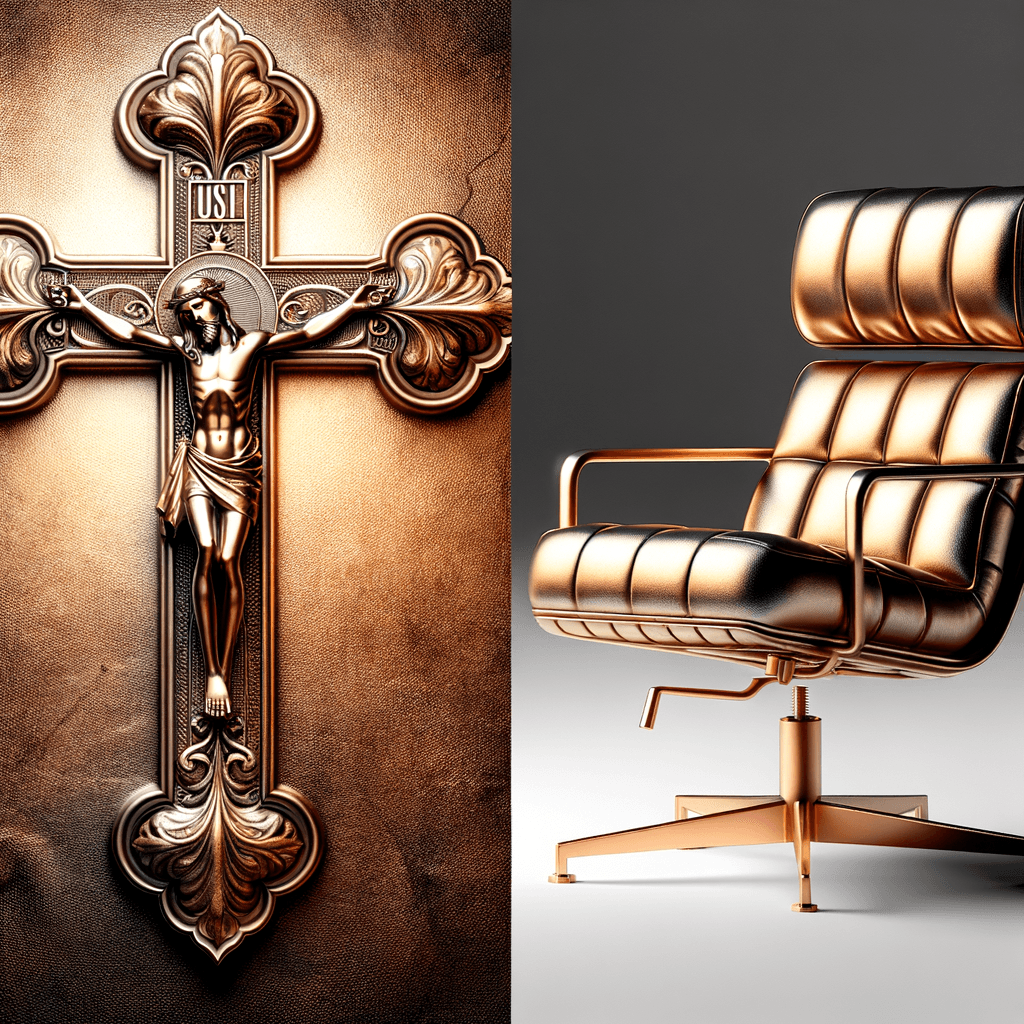 Crocefisso e sedia dorata lussuosa.