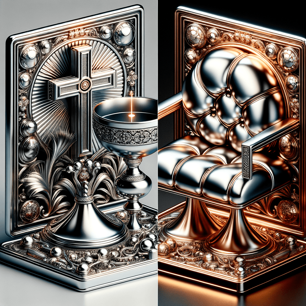 Decorazioni metalliche di lusso con croce e calice.