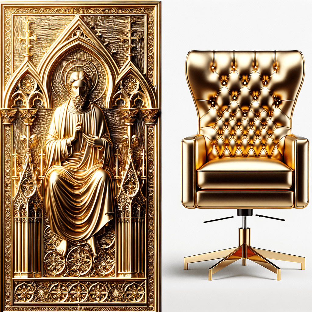 Arte sacra dorata e sedia moderna dorata
