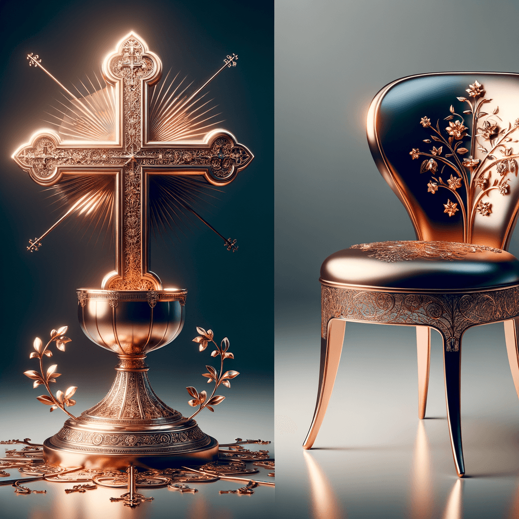 Croce dorata e sedia decorata