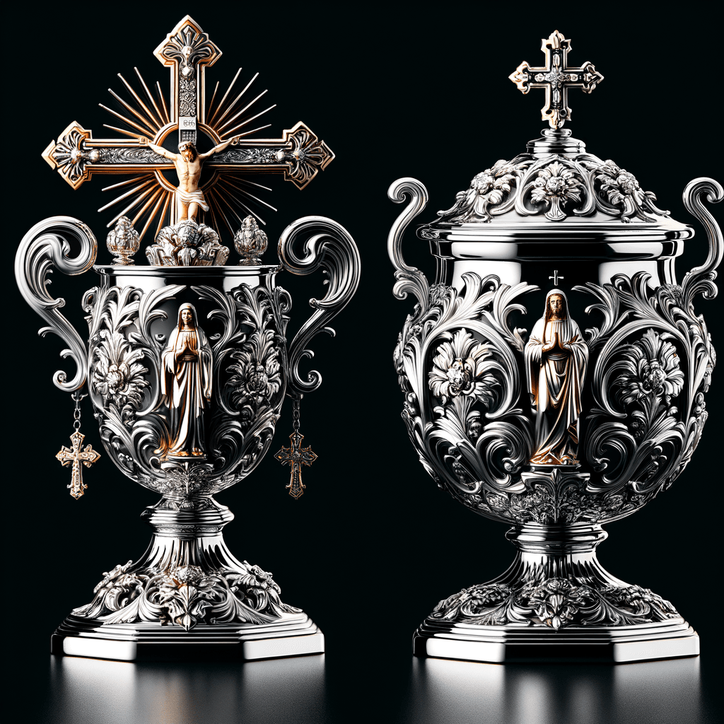 Calici decorati con immagini religiose e croci