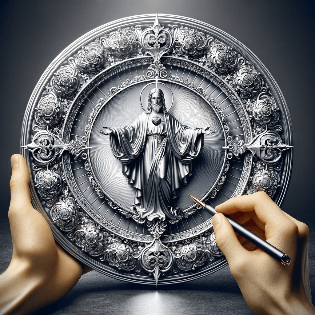 Mani tengono intaglio dettagliato in metallo.