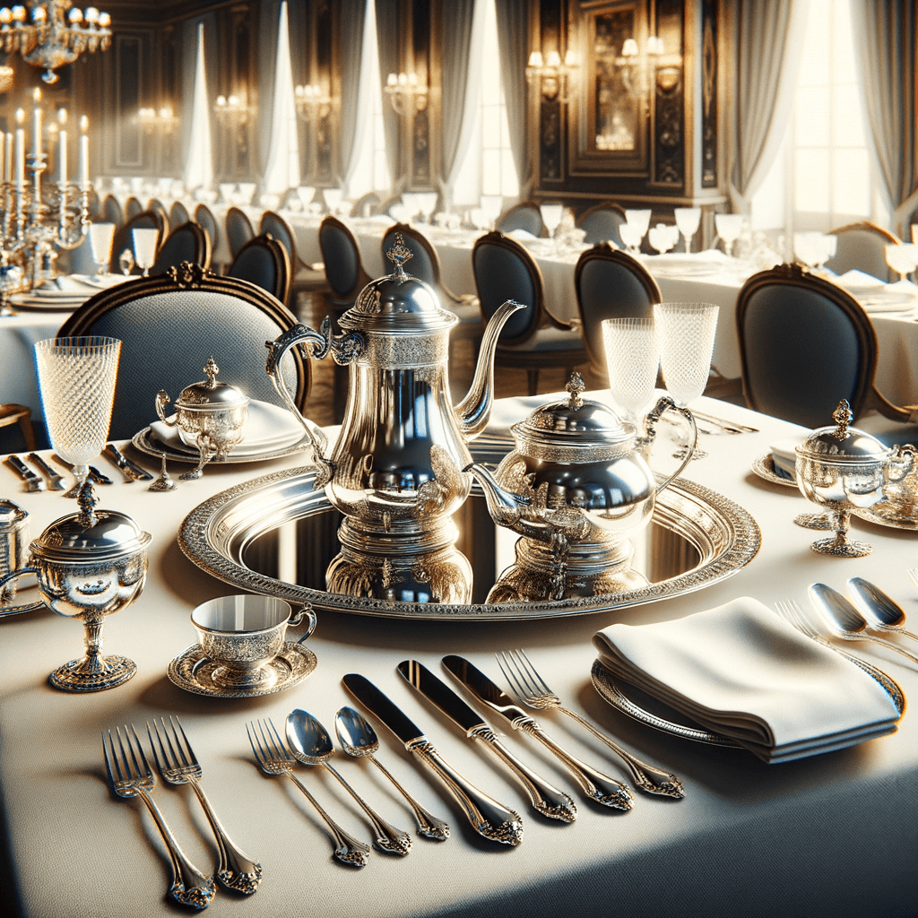 Tavola imbandita elegante con posate d'argento