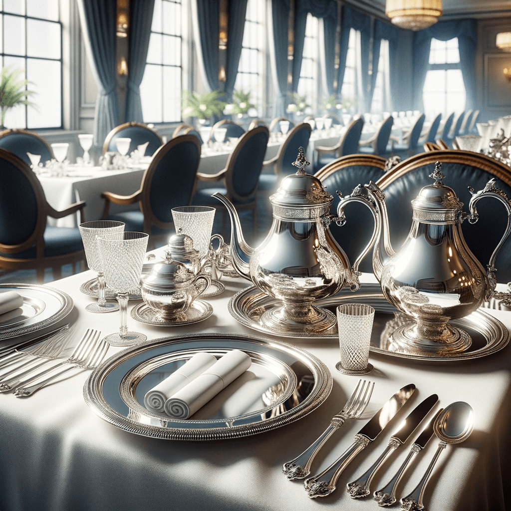 Tavolo apparecchiato con servizio da tè elegante.