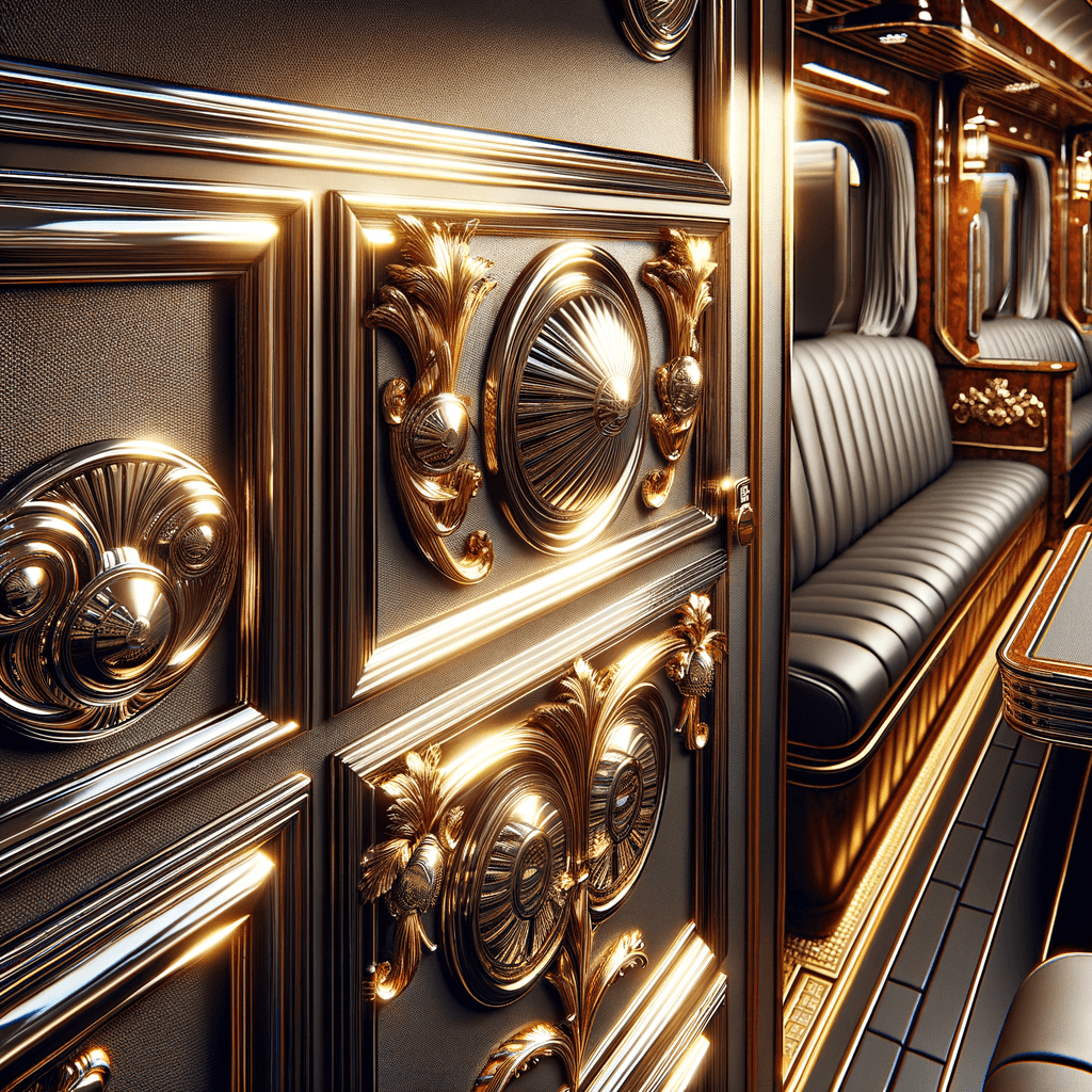 Interno treno di lusso con intarsi dorati