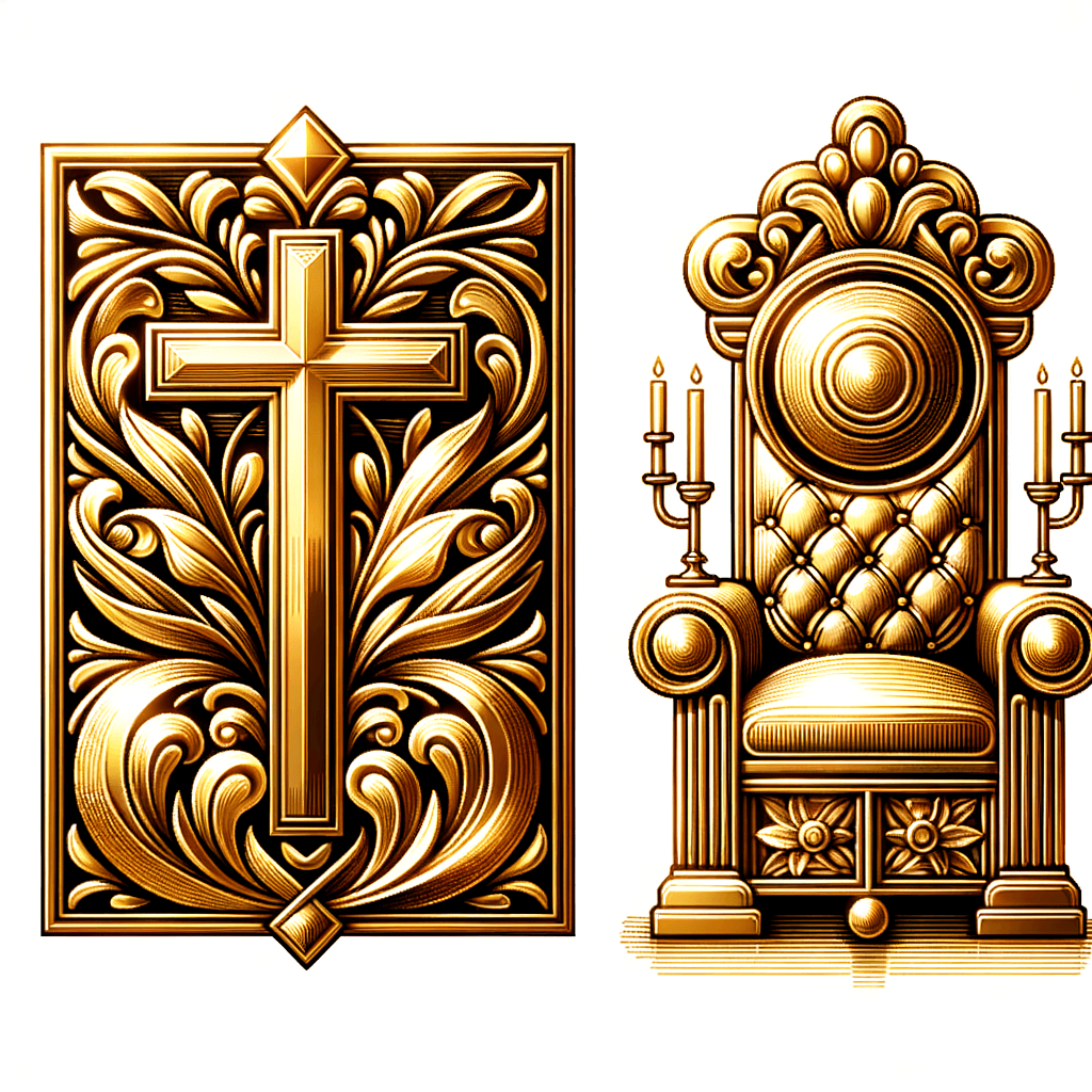 Trono dorato con croce decorata