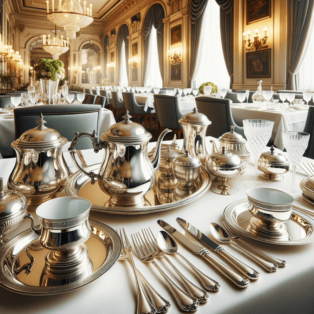 Tavola elegante con servizio da tè d'argento