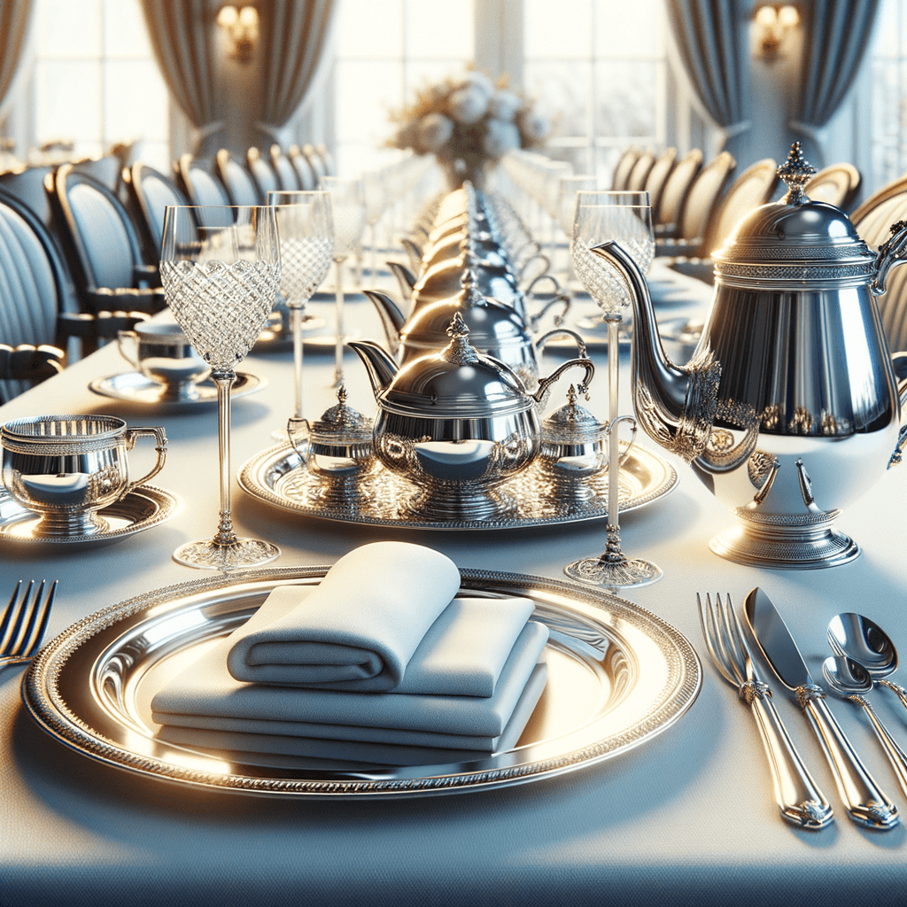 Tavola apparecchiata elegante con posate d'argento.